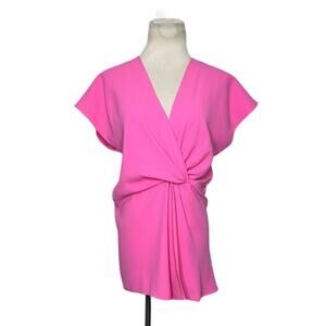 Zara pink cap sleeves deep V neck crossed twist blouse size Medium